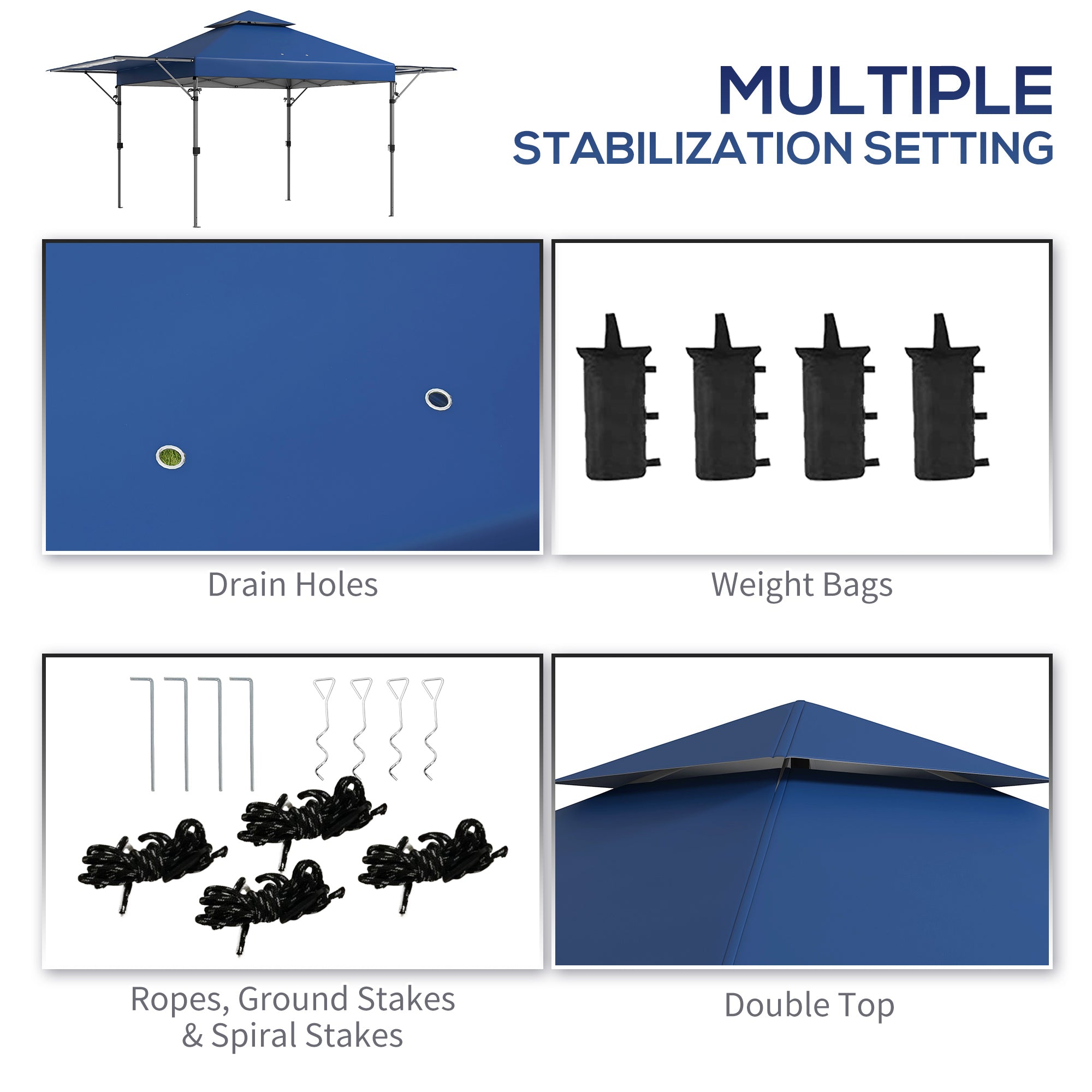 Large Pop Up Gazebo with Dual Awnings - Blue