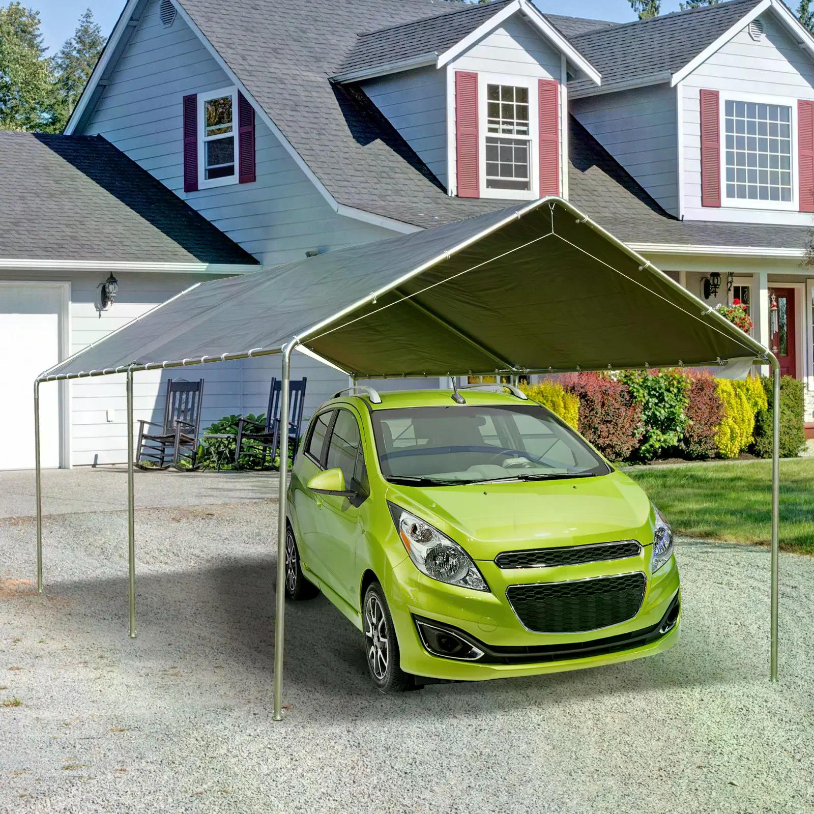 3 x 6m Heavy Duty Carport Garage Car Shelter Galvanized Steel Outdoor Open Canopy Tent Water UV Resistant Waterproof, Grey