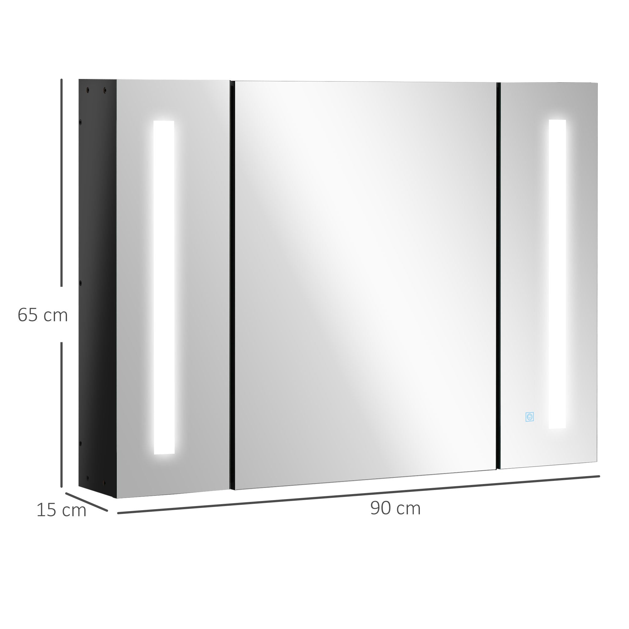 LED Bathroom Cabinet with Mirror, Wall Mounted Dimmable Storage Organiser with 3 Mirrored Doors and Adjustable Shelves