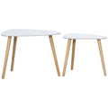 Modern Triangular Nest Side Table Set of 2 with Solid Wood Legs - White