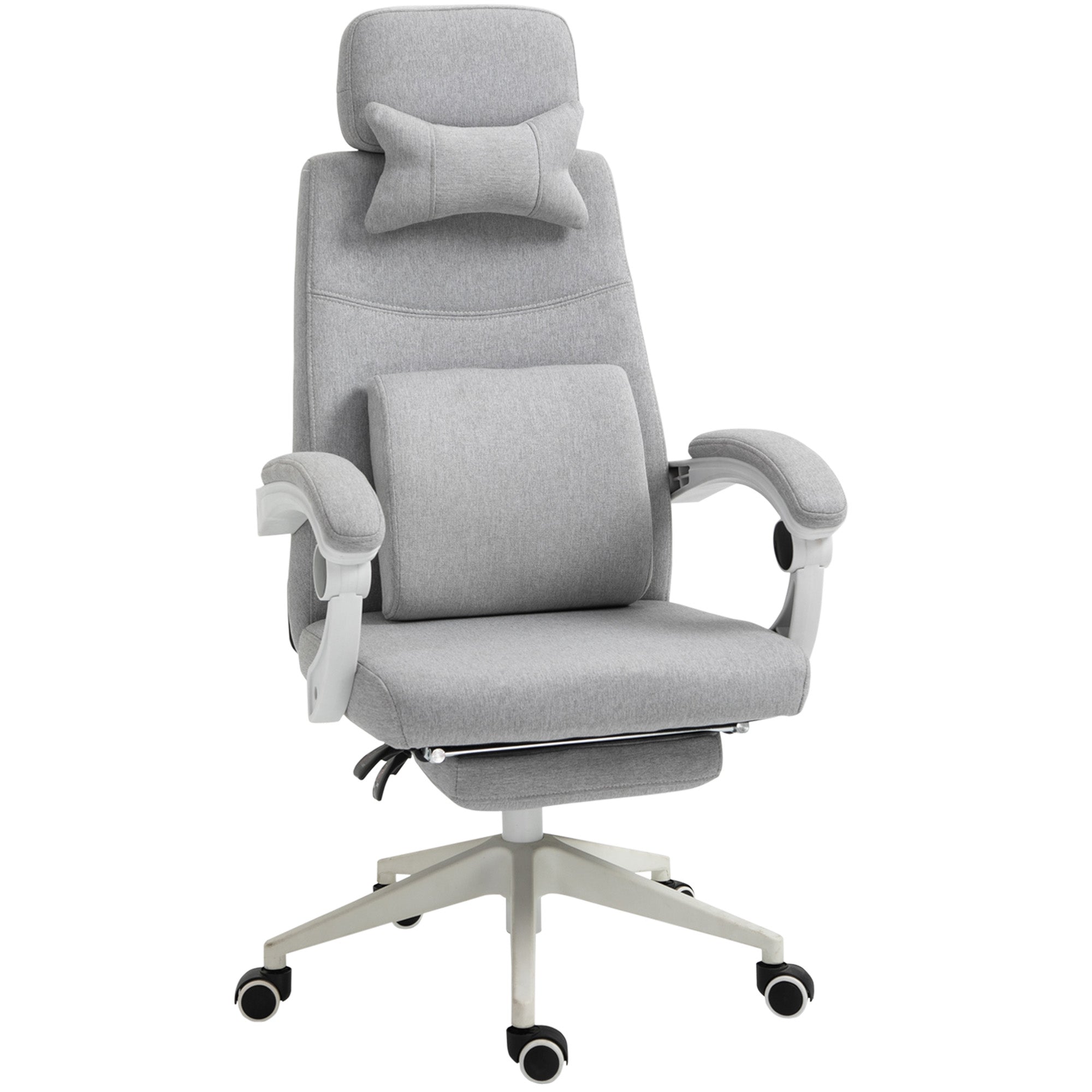 Home Office Chair w/ Manual Footrest Recliner Padded Modern Adjustable Swivel Seat w/ 2 Pillows Armrest Ergonomic Grey