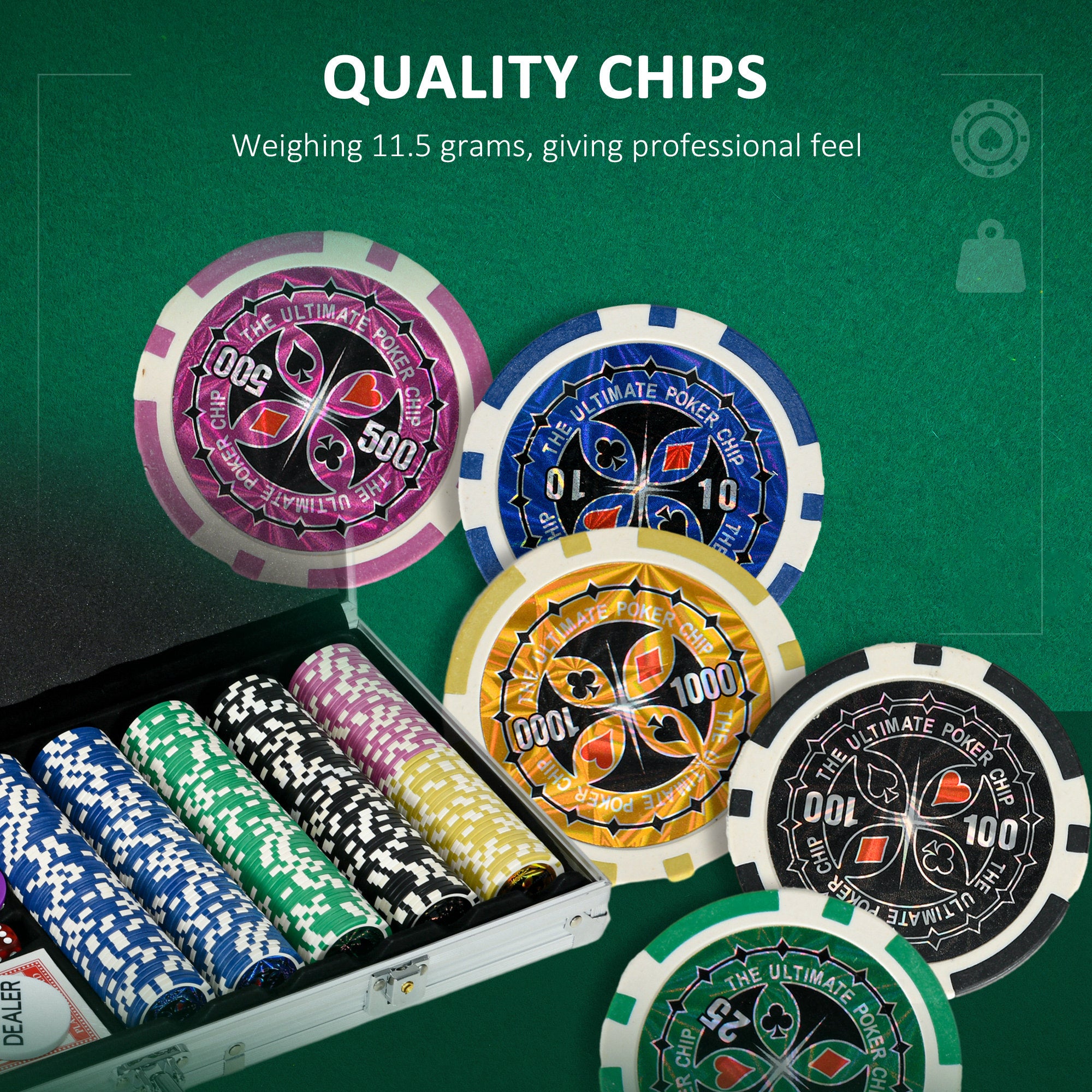 500PCS Poker Chips Set Poker Set with Mat and Chips, 2 Card Decks, Dealer, 5 Dices