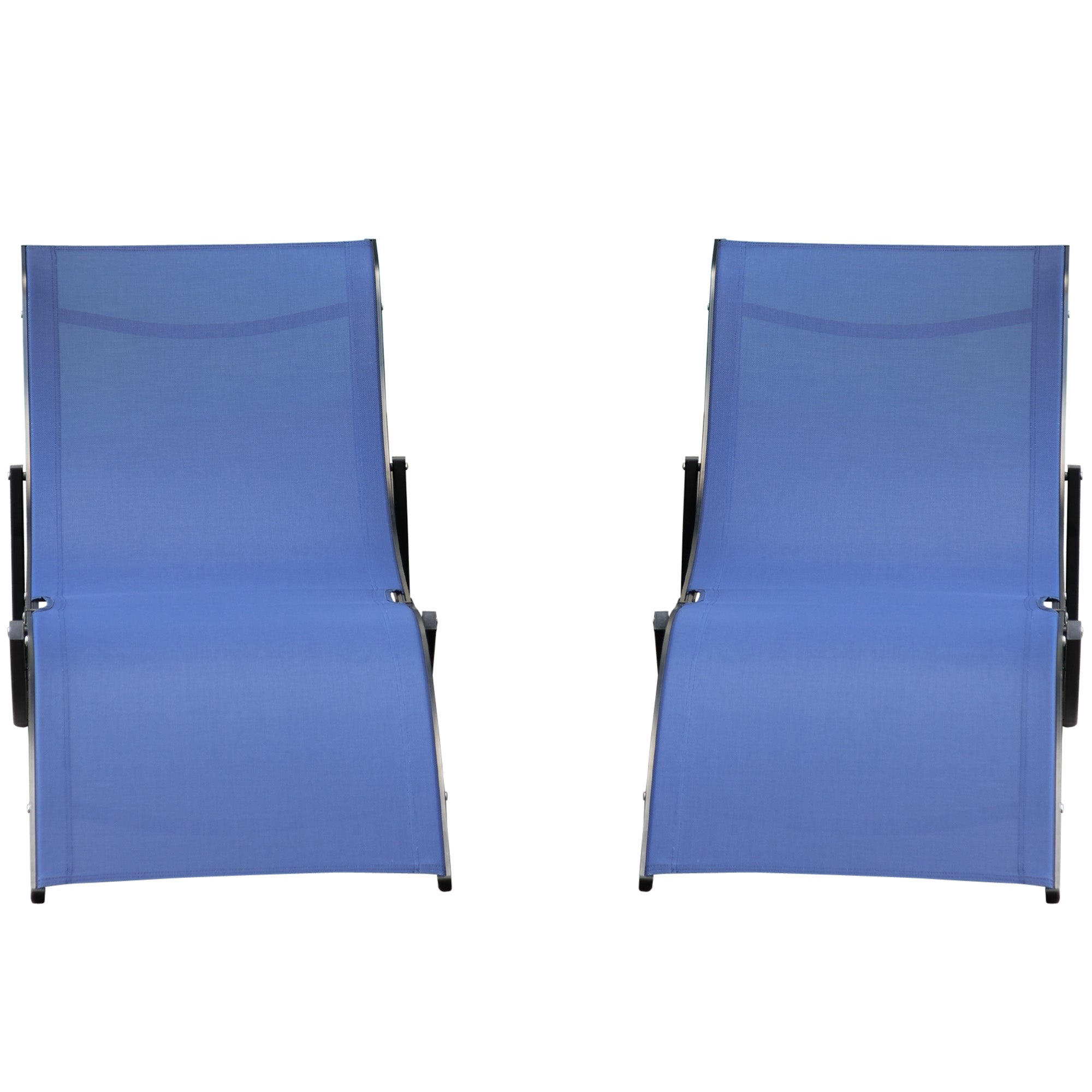 Set of 2 S-shaped Foldable Lounge Chair Sun Lounger Reclining Outdoor Chair for Patio Beach Garden Blue