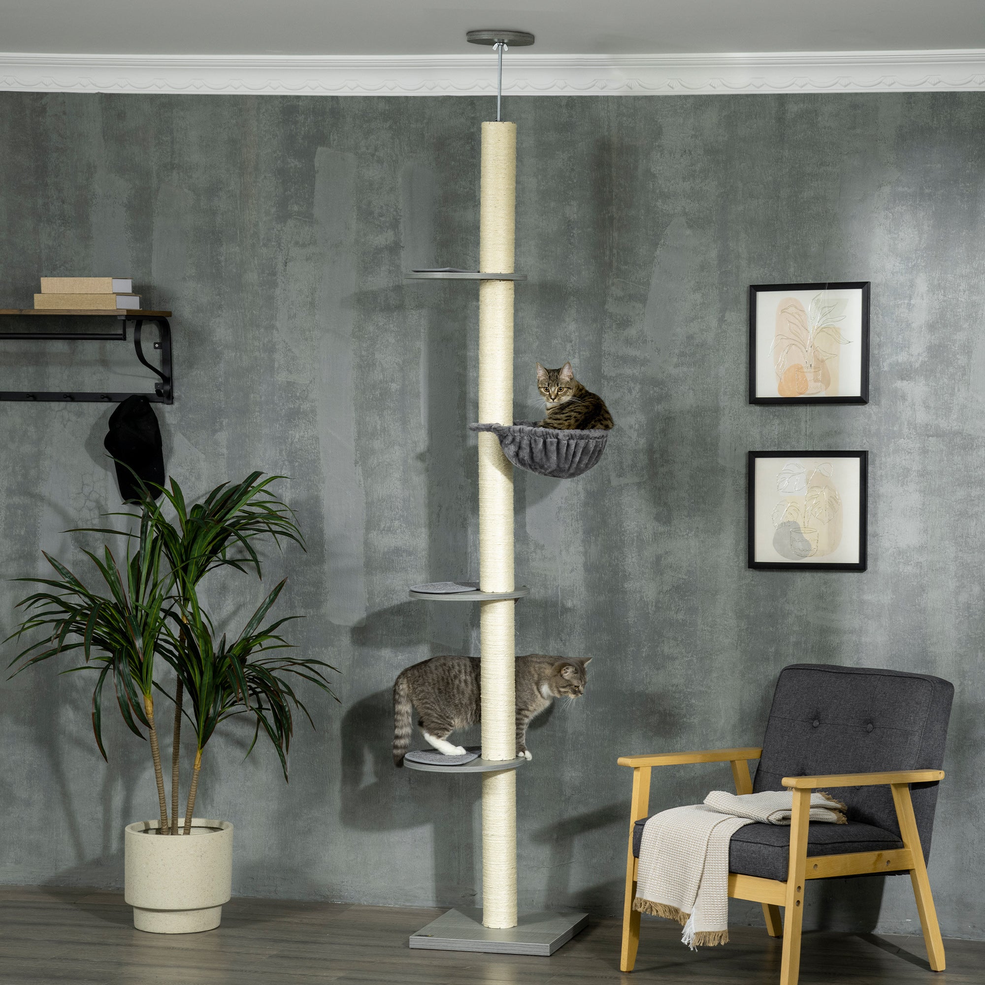 250cm Floor to Ceiling Cat Tree with Hammock, Scratching Post