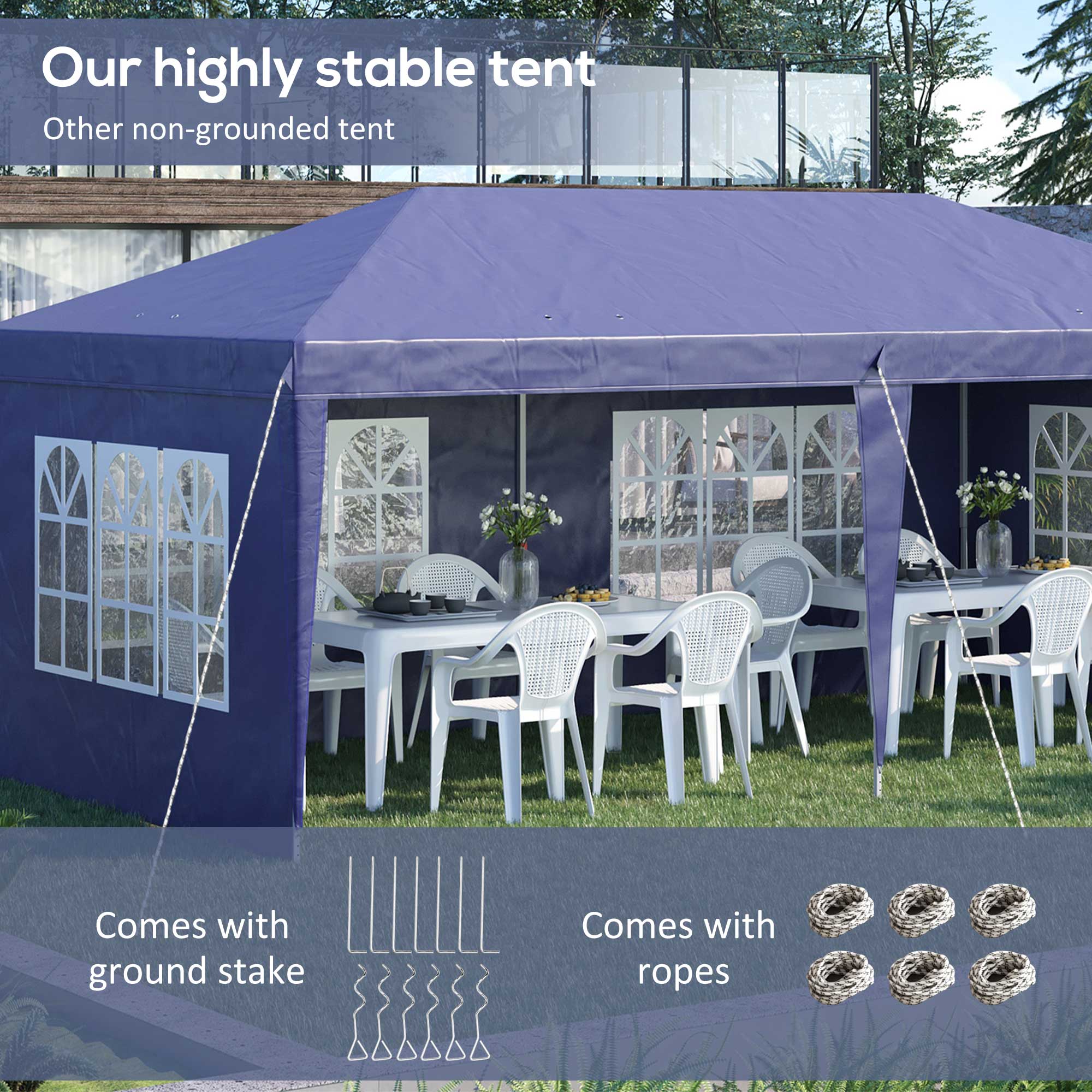 3 x 6m Pop Up Gazebo, Height Adjustable Marquee Party Tent with Sidewalls and Storage Bag, Blue