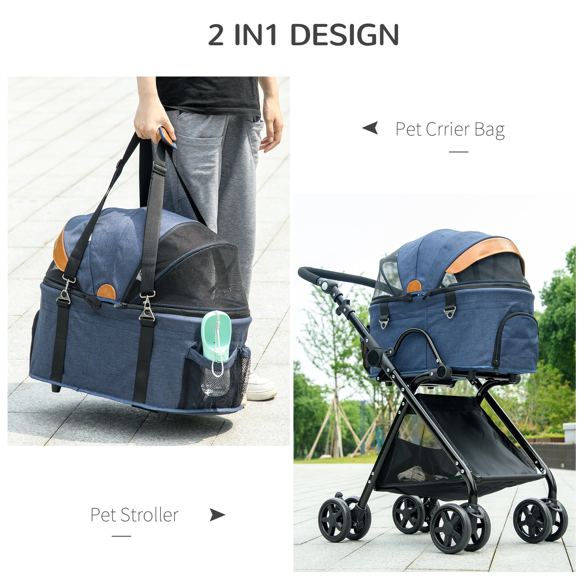 Oxford Cloth 2-in-1 Convertible Pet Stroller Pushchair Blue/Orange