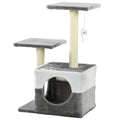 Cat Tree with Sisal Scratching Posts, House, Perches & Toy Mouse - Grey