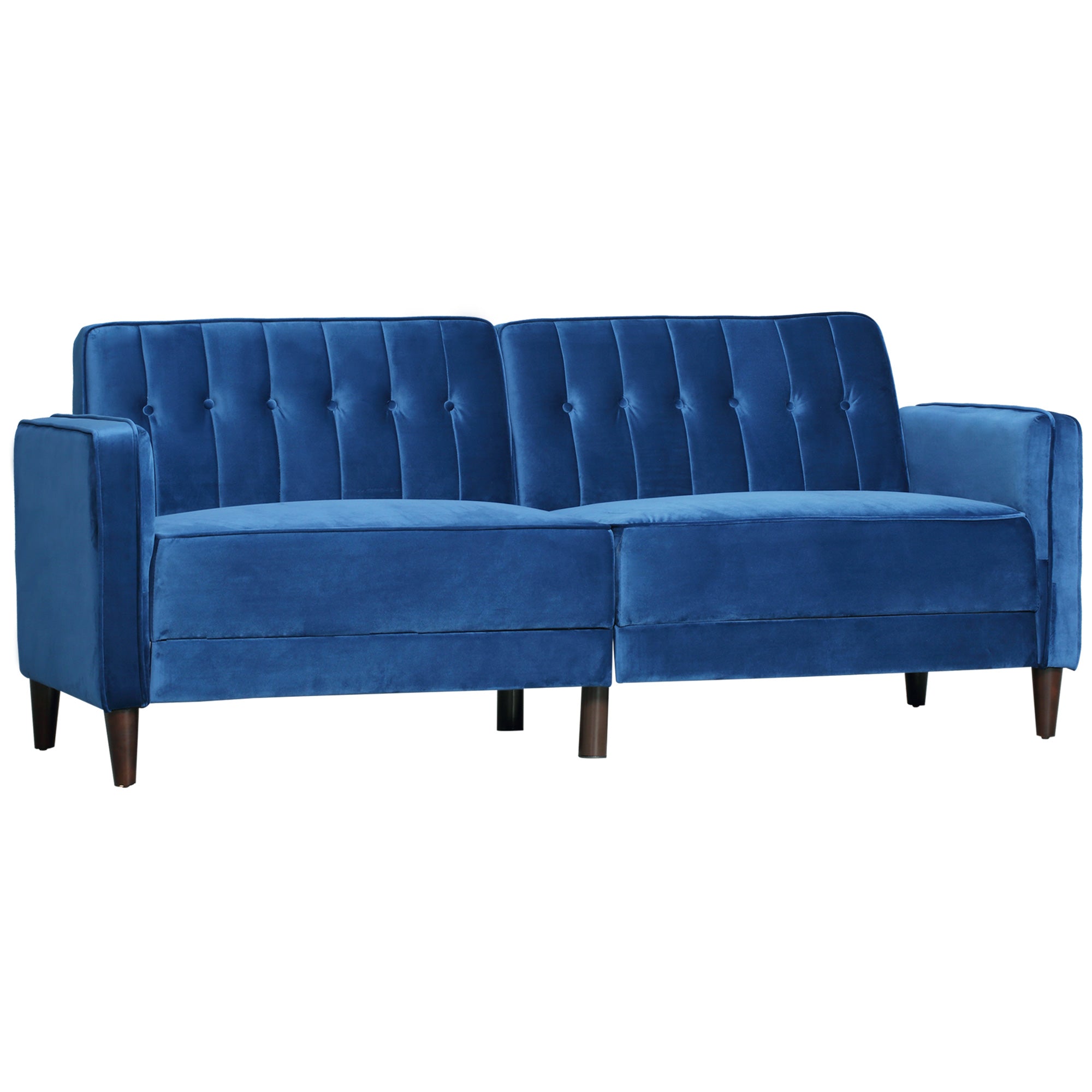 Modern Convertible Sofa Futon Velvet-Touch Tufted Couch Compact Loveseat with Adjustable Split Back, Blue