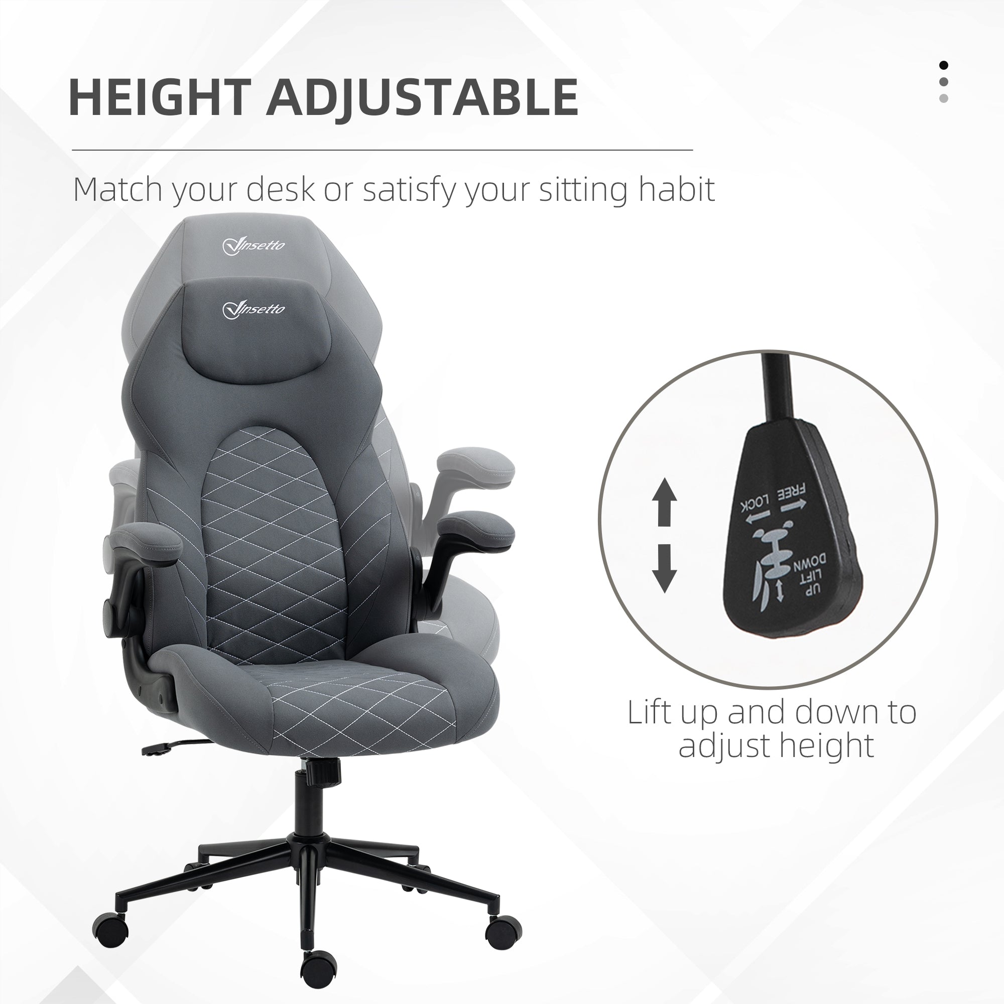 Home Office Desk Chair, Computer Chair with Flip Up Armrests, Swivel Seat and Tilt Function, Dark Grey