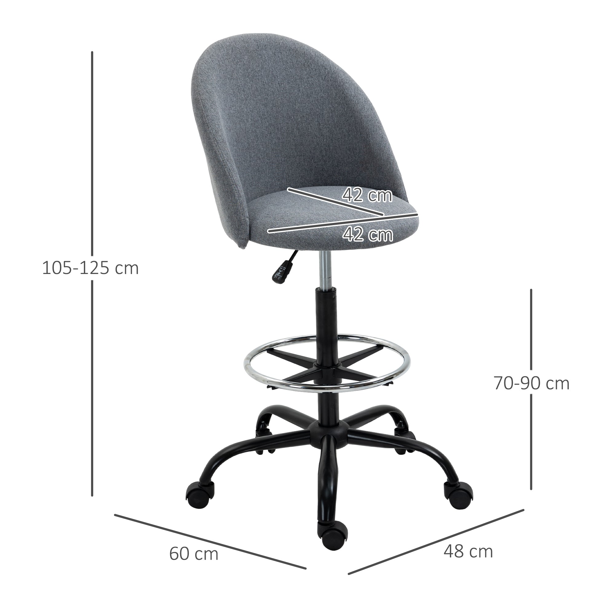 Ergonomic Drafting chair Adjustable Height w/ 5 Wheels Padded Seat Footrest 360° Swivel Freely Comfortable Versatile Use For Home Office