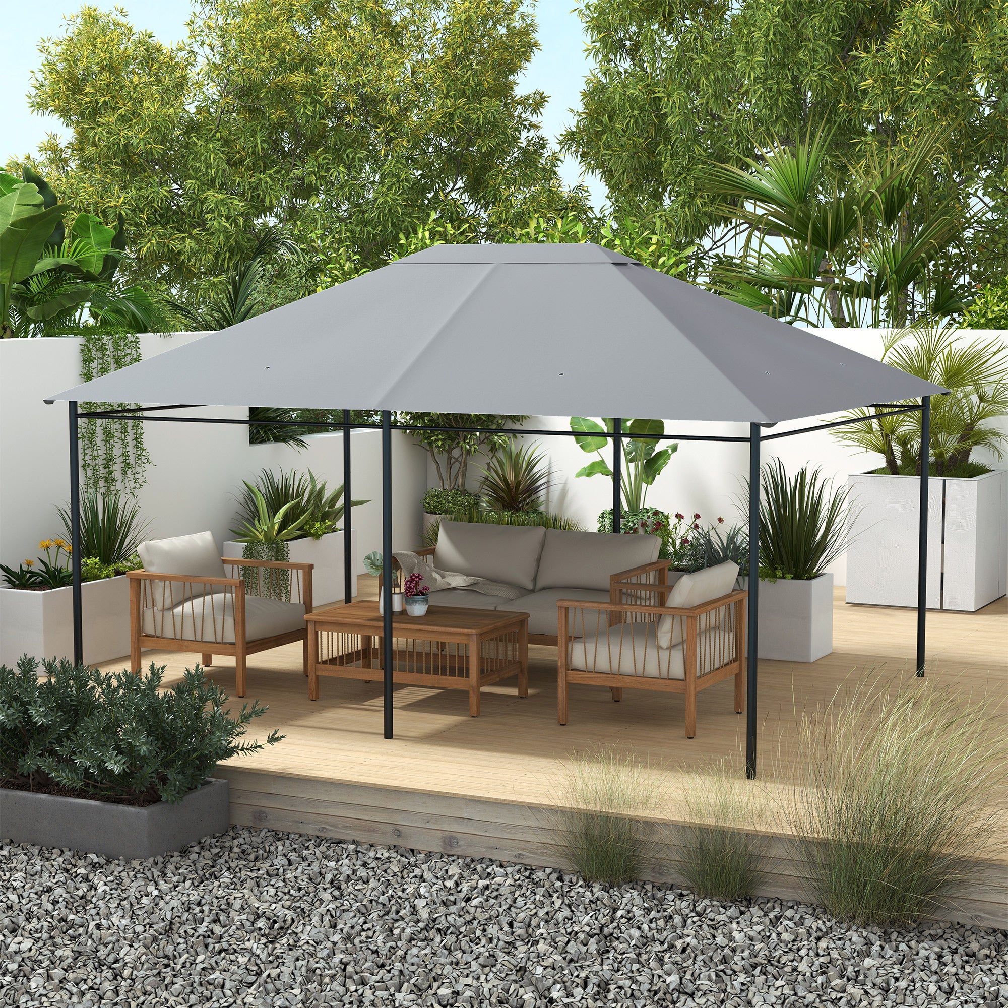 3 x 4m Gazebo Canopy Replacement Cover, Gazebo Roof Replacement (TOP COVER ONLY), Light Grey