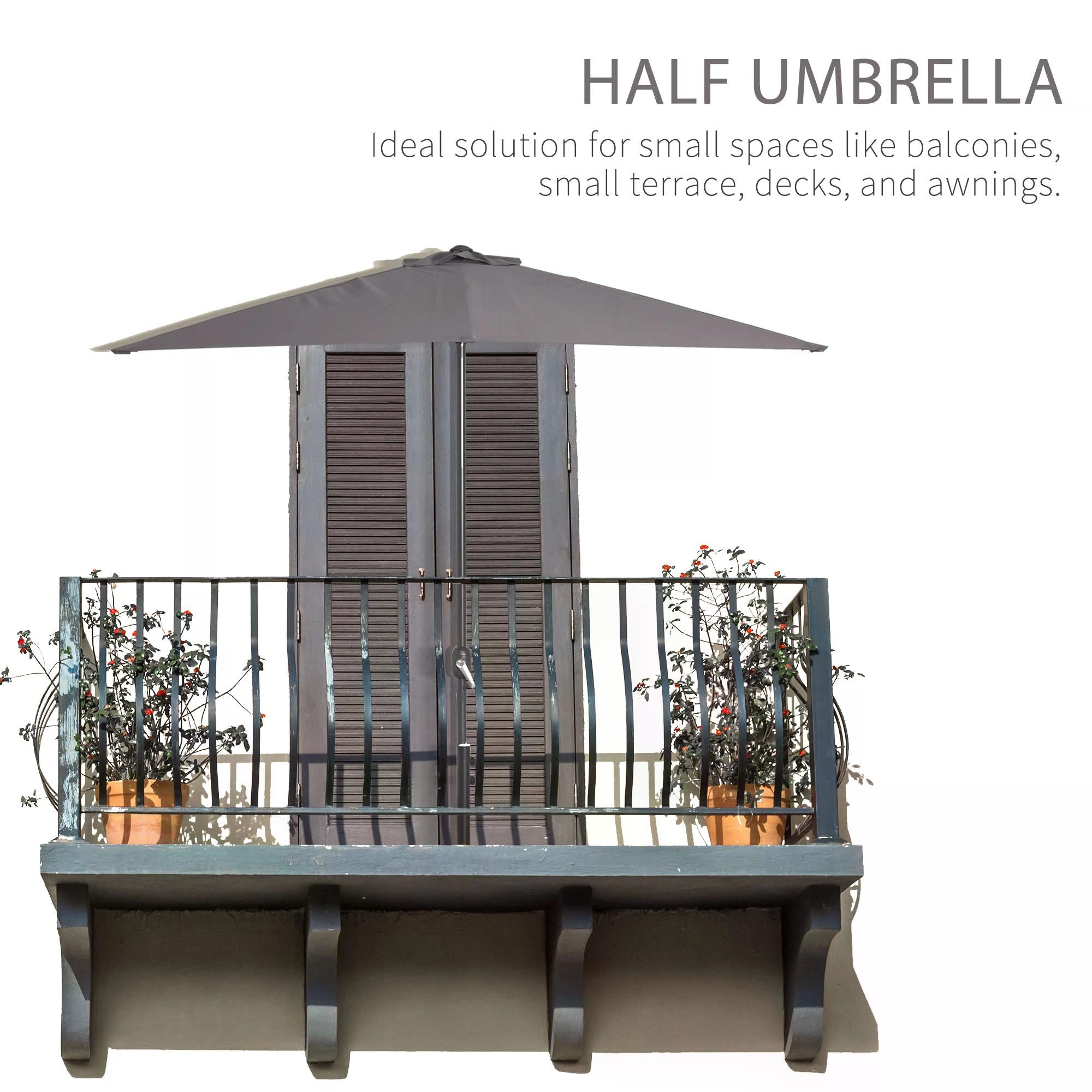 2.3 Metre Half Round Balcony Parasol with Crank Handle - Grey UV Resistant