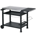 Multi-Feature BBQ Grill Table with Stainless Steel Top - Black