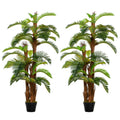Set of 2 Artificial Tropical Palm Plants with Bendable Leaves - Green