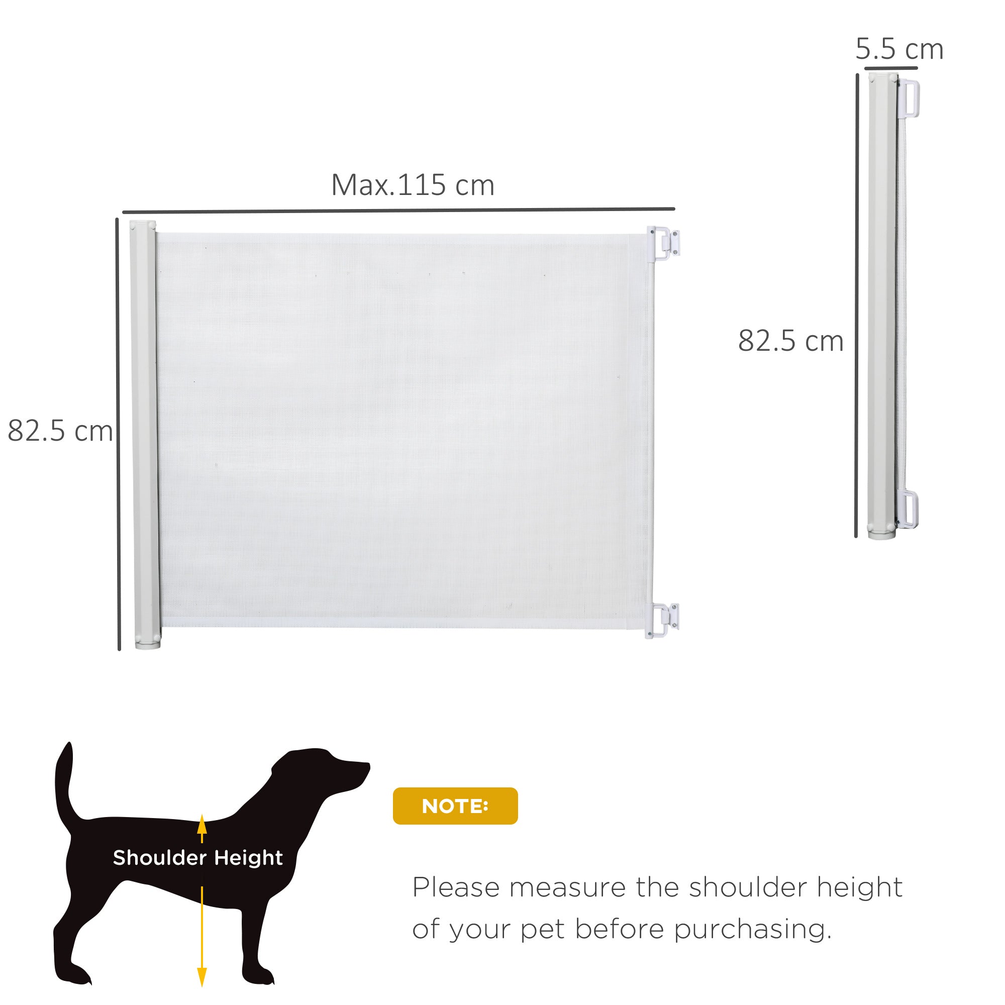 Retractable Stair Gate, 115 x 82.5 cm, White, Dog Pet Barrier for Doorway, Stair, Hallway