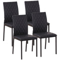 Set of 4 Modern Upholstered Faux Leather Dining Accent Chairs with Metal Legs - Black