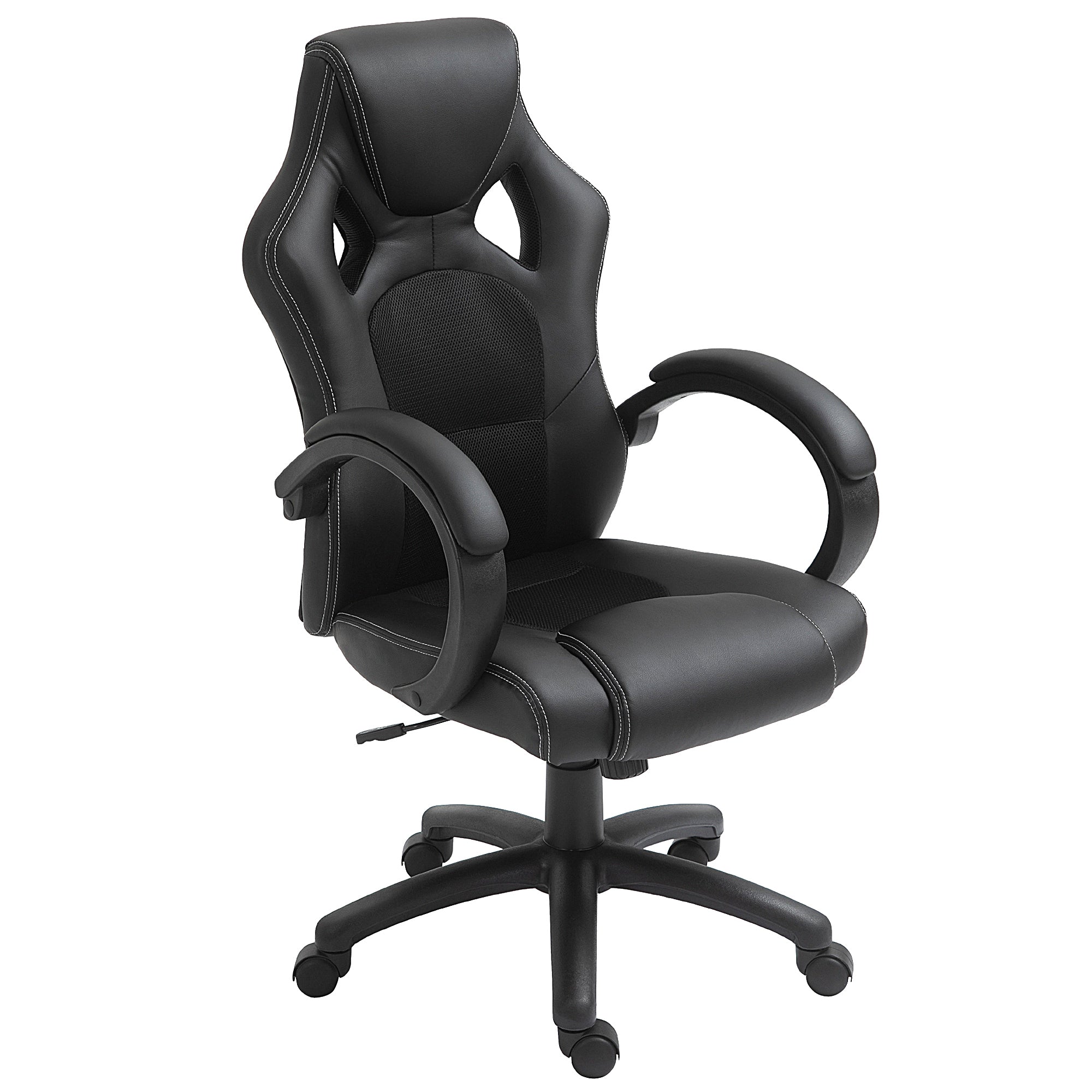 Computer Chair Faux Leather High Back Home Office Chair, Swivel Chair w/ Wheels Armrests, Black