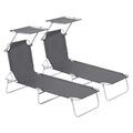 2-Piece Outdoor Foldable Sun Lounger Set with Removable Shade Canopy and Adjustable Backrest - Grey