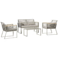 4 Piece Outdoor Wicker Sofa Set with Cushions and Tempered Glass Table - Grey