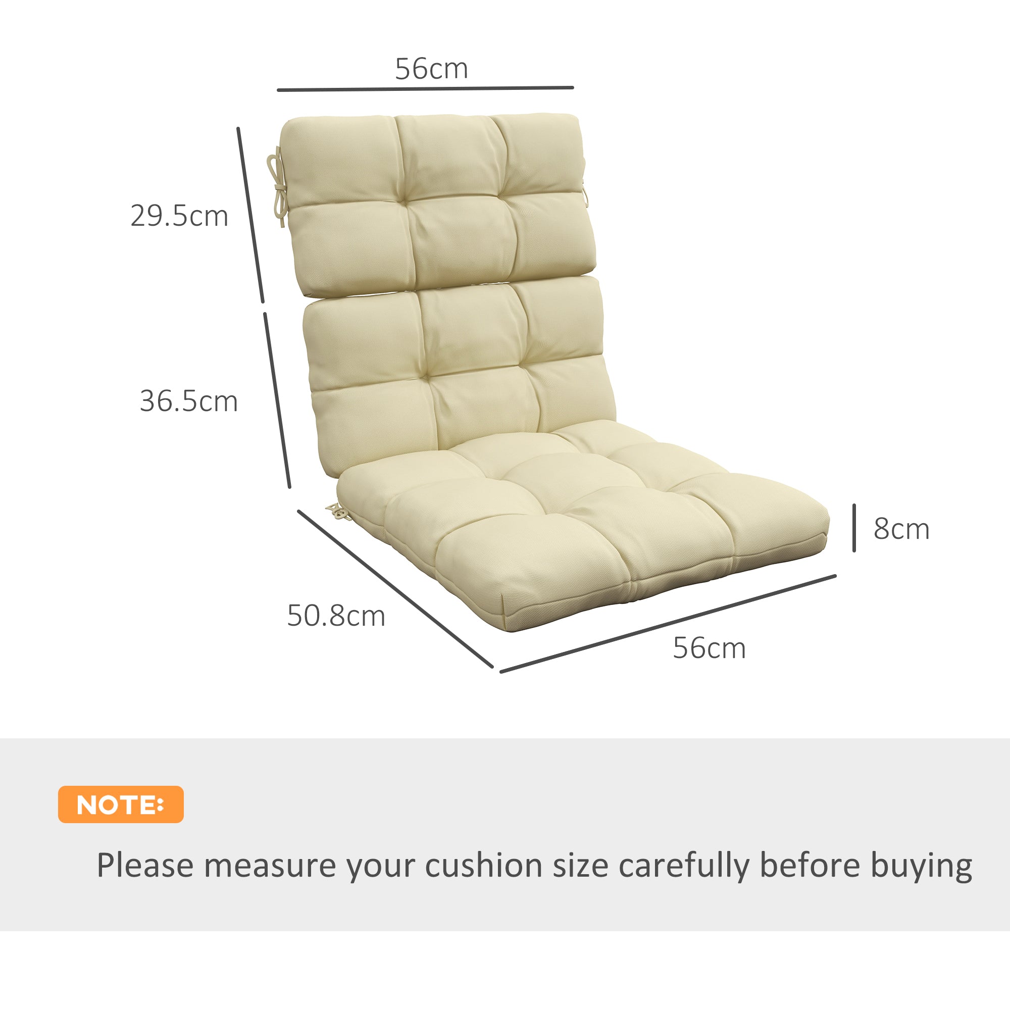 2-Piece Garden Patio Chair Seat and Backrest Cushion Set with Ties - Beige