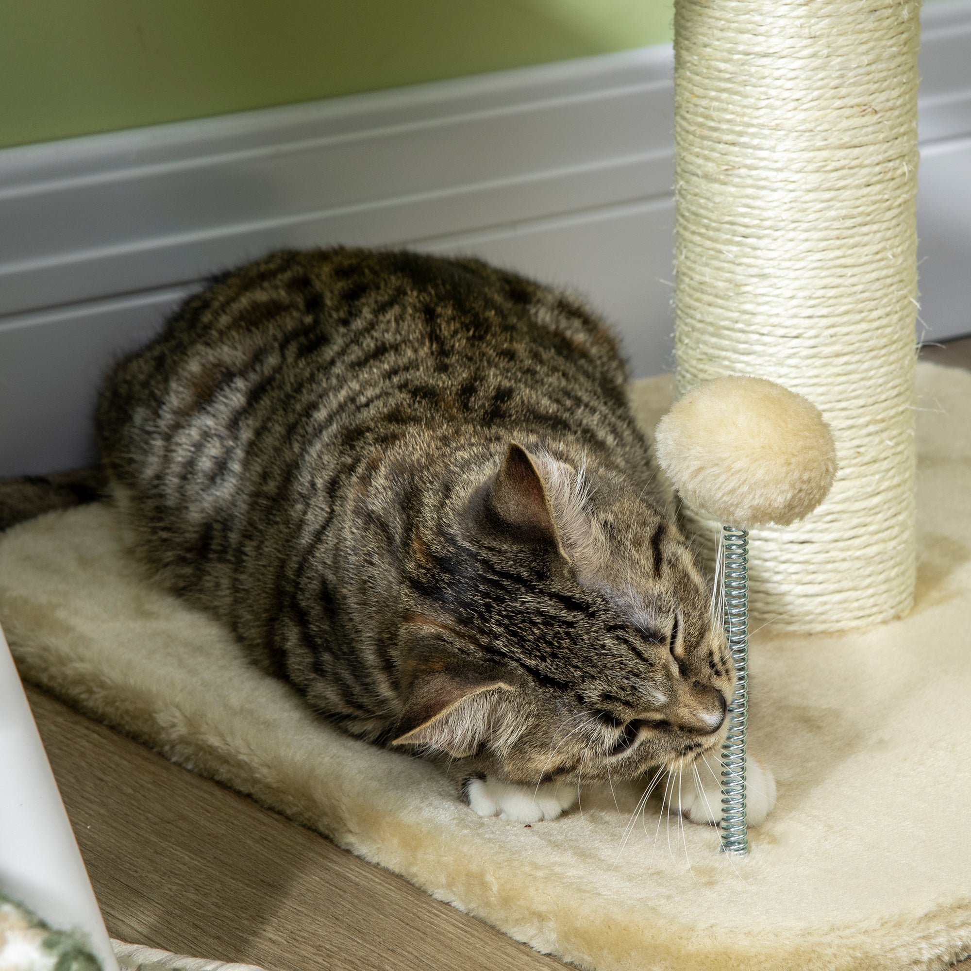 51cm Cat Tree, Kitty Activity Center, Cat Climbing Toy, Cat Tower with Cattail Bed Ball Toy Sisal Scratching Post, Beige