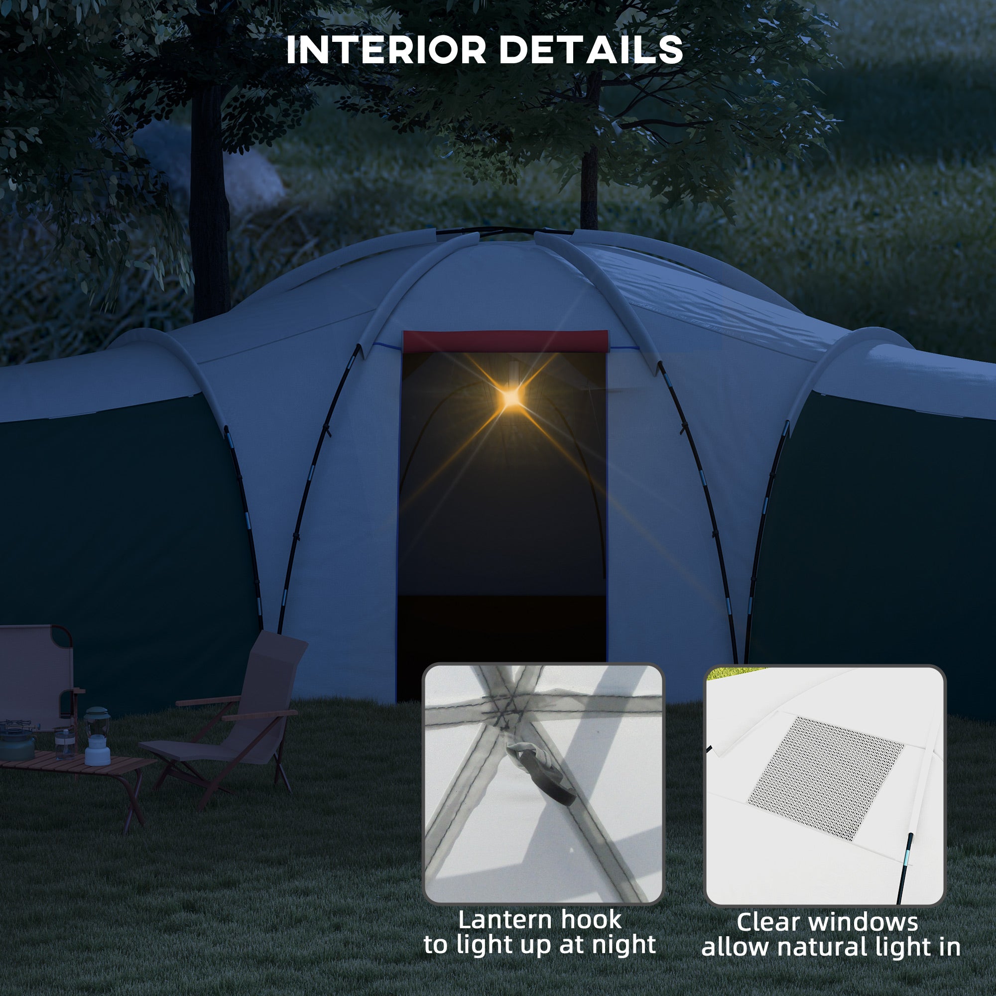 6-9 Man Camping Tent with Bedrooms and Porch - Water Resistant