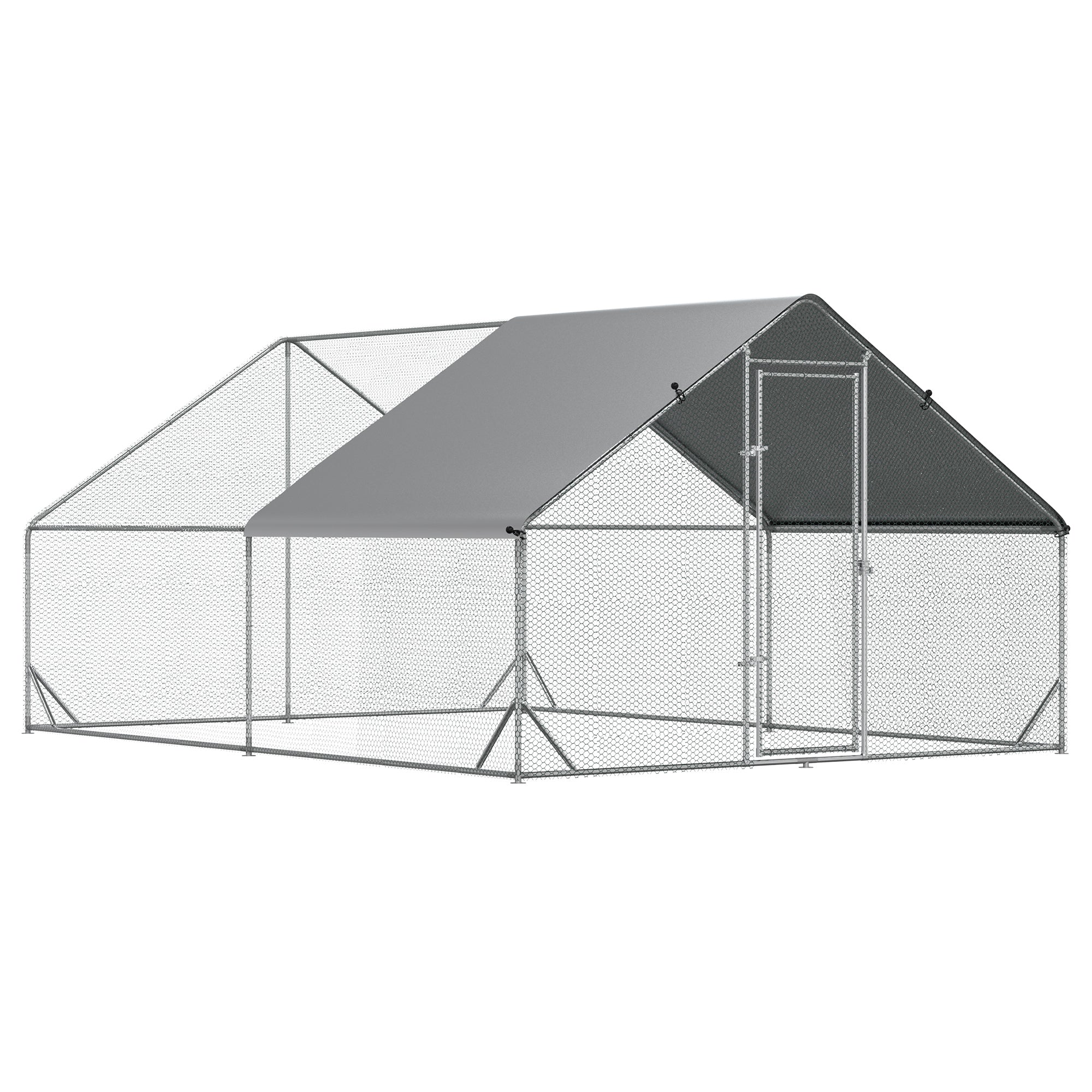 Walk-In Chicken Coop Run Cage, Large Galvanized Chicken House, Hen Poultry House Rabbit Hutch Pet Playpen w/ Water-Resist Cover, 3 x 4 x 2m