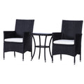 3 Piece Outdoor Rattan Bistro Set with Cushioned Seating - Black