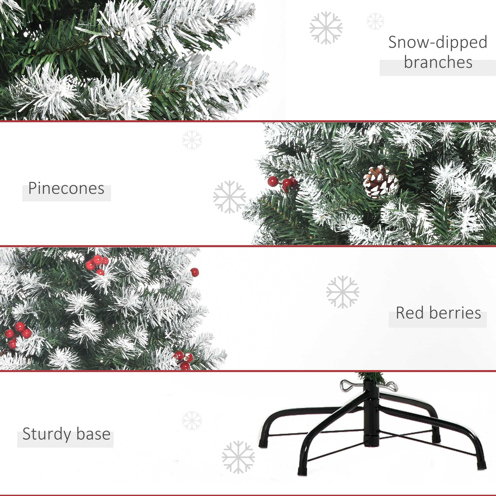 6FT Christmas Tree Xmas Pencil Tree with Red Berries and Pinecones Holiday Home Indoor Decoration with Foldable Feet, Green