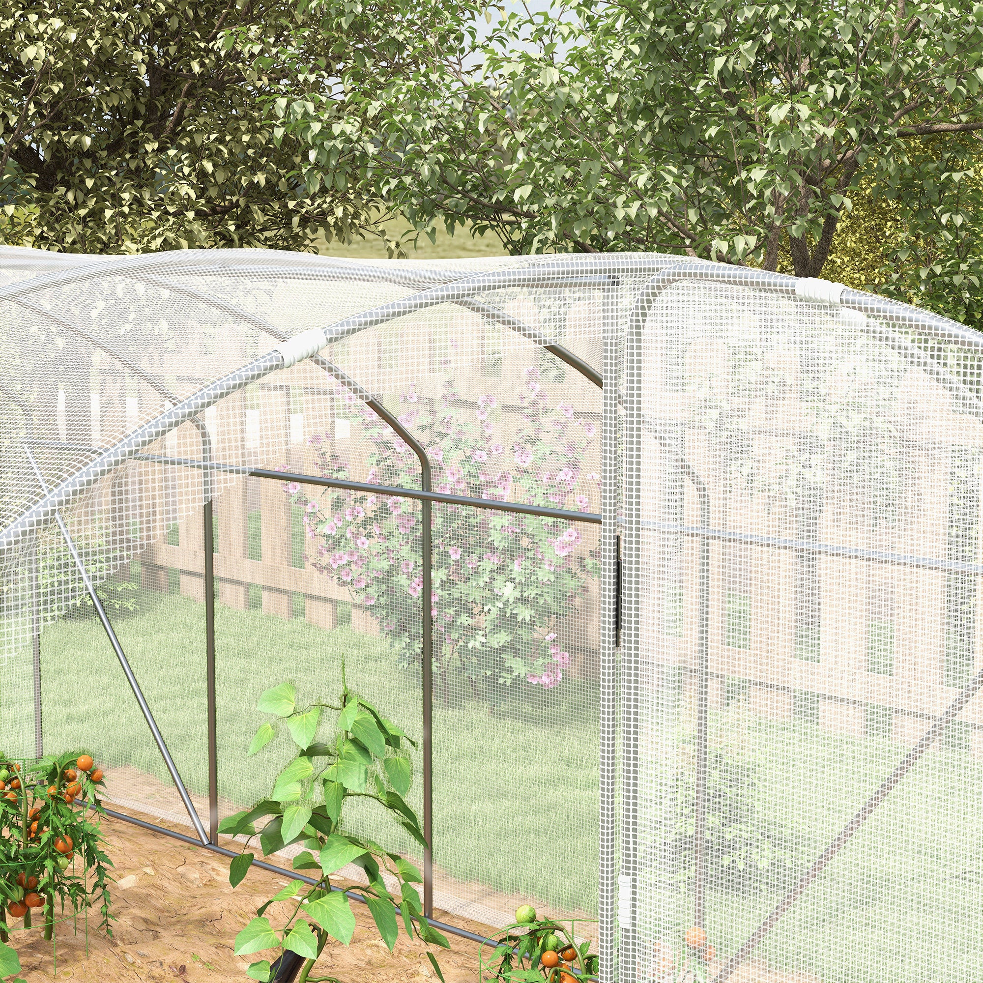 Polytunnel Greenhouse Walk-in Grow House with UV-resistant PE Cover, Door, Galvanised Steel Frame, 4 x 3 x 2m, White