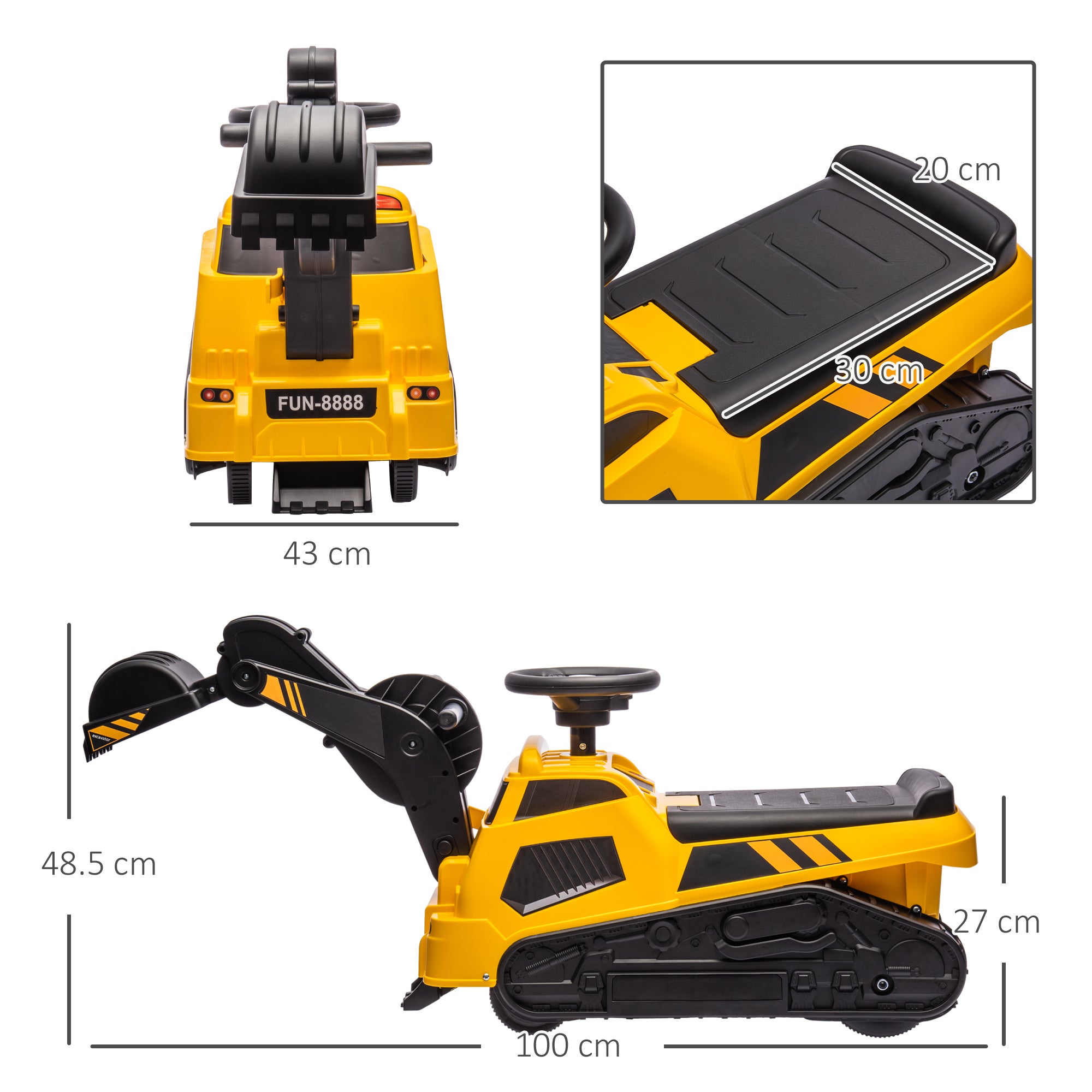 Ride on Tractor, 3 in 1 Ride on Excavator, Bulldozer, Road Roller, Pretend Play Construction No Power Truck w/ Music, for 18-48 Months, Yellow