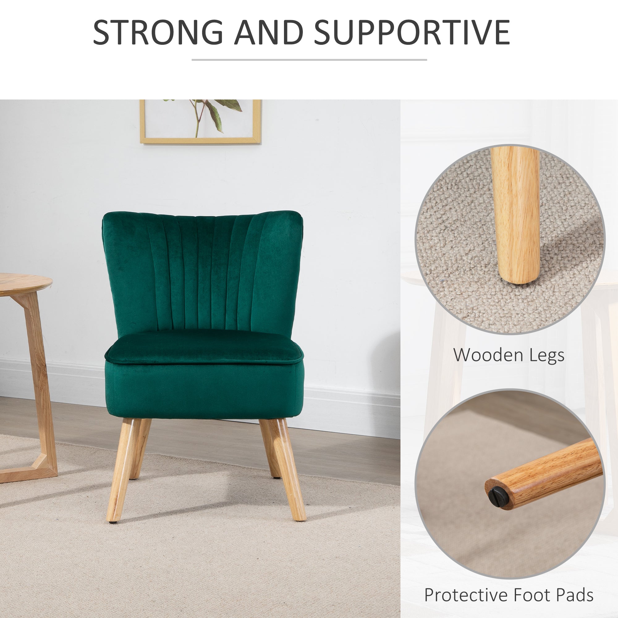 Velvet Tub Accent Chair with Curved Back and Wood Frame Legs Set of 2 - Green
