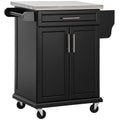 Kitchen Island with Stainless Steel Worktop and Storage - Black