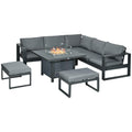 6 Piece Aluminium Garden Furniture Set with Fire Pit Table - Grey