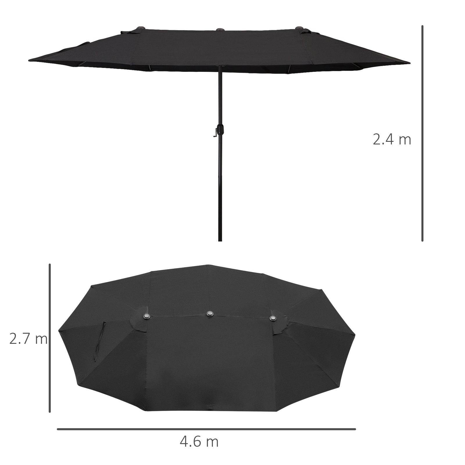 4.6m Double-Sided Patio Parasol Sun Umbrella-Black