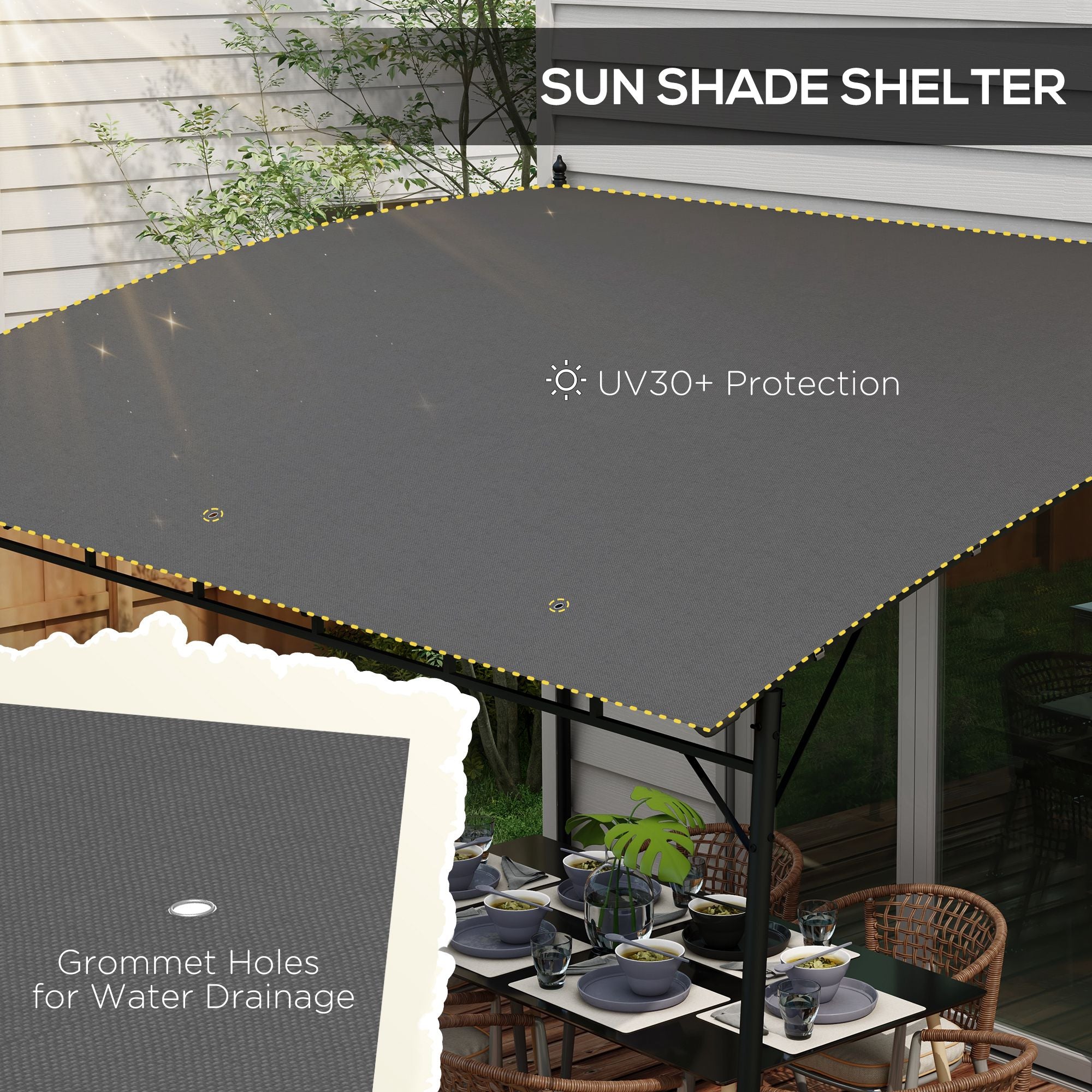 3 x 4m Outdoor Pergola Gazebo Set with Metal Frame and Sun Shade - Dark Grey