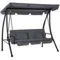 2-in-1 3-Seater Patio Swing Chair Lounger with Convertible Canopy and Cushion - Dark Grey