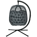 Outdoor Swing Chair with Thick Padded Cushion and Metal Stand - Dark Grey