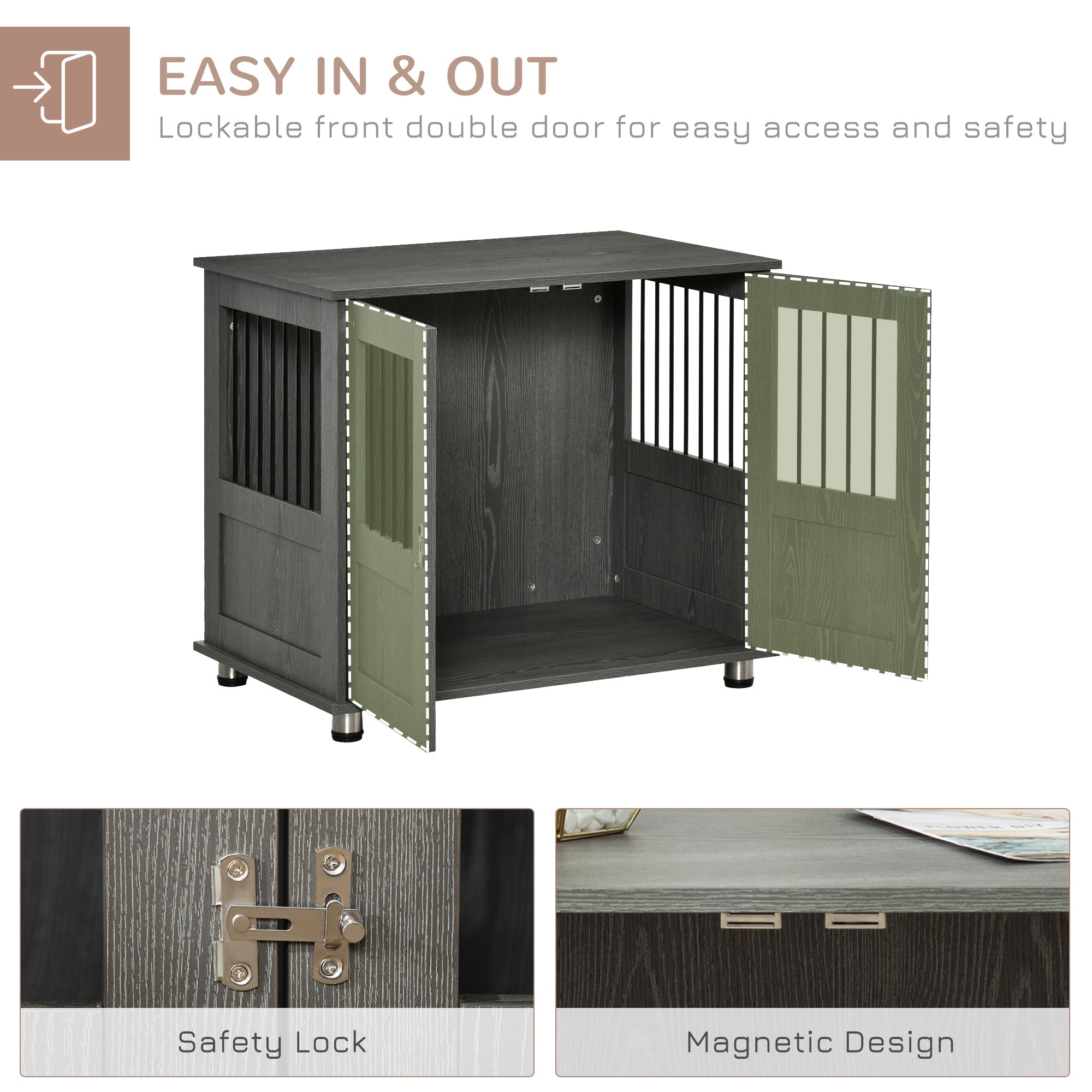 Dog Crate Furniture End Table, Pet Kennel for Small and Medium Dogs with Magnetic Door Indoor Animal Cage, Grey, 85 x 55 x 75 cm