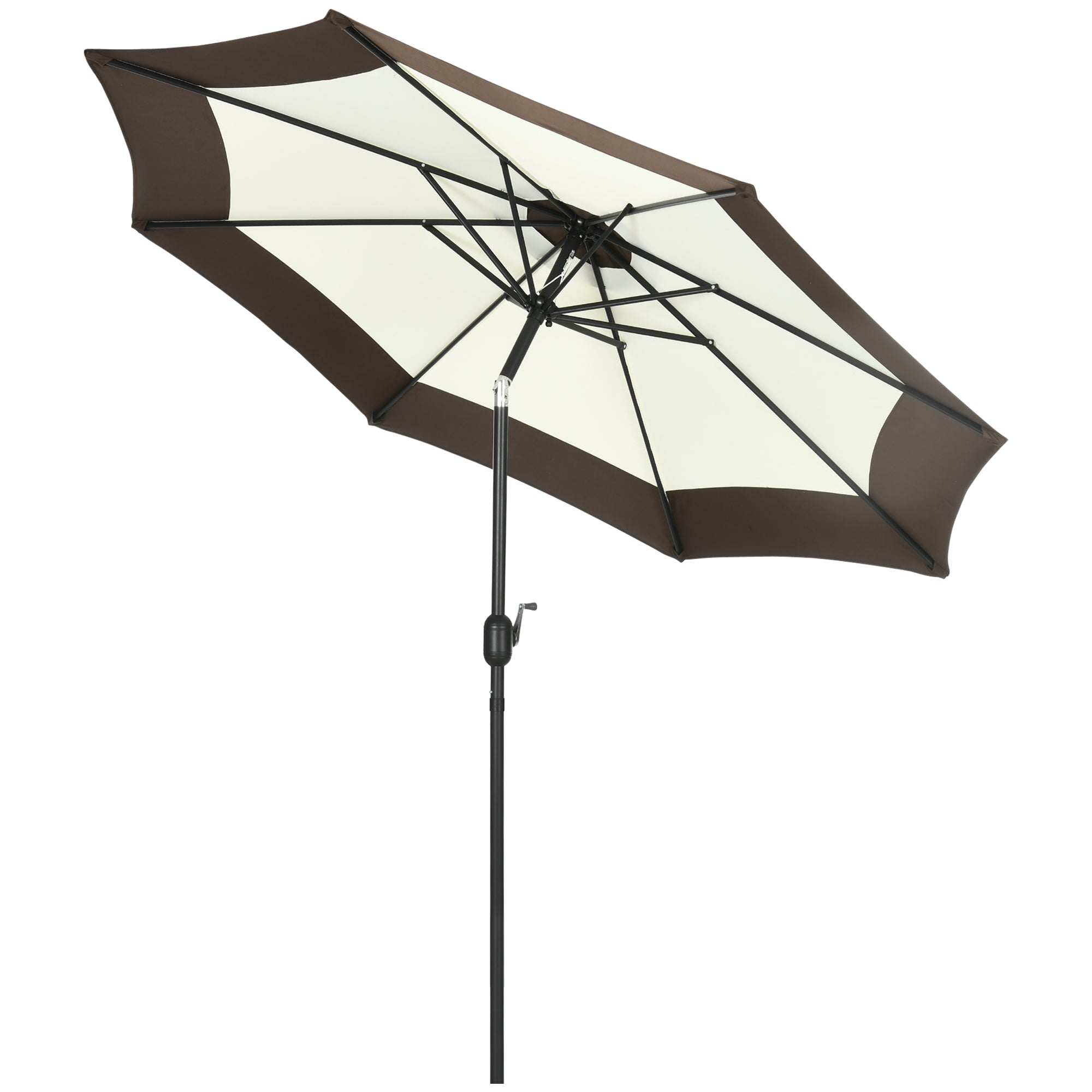 2.7m Garden Parasol Umbrella with 8 Metal Ribs, Tilt and Crank, Outdoor Sunshades for Garden, Patio, Beach, Yard, Coffee