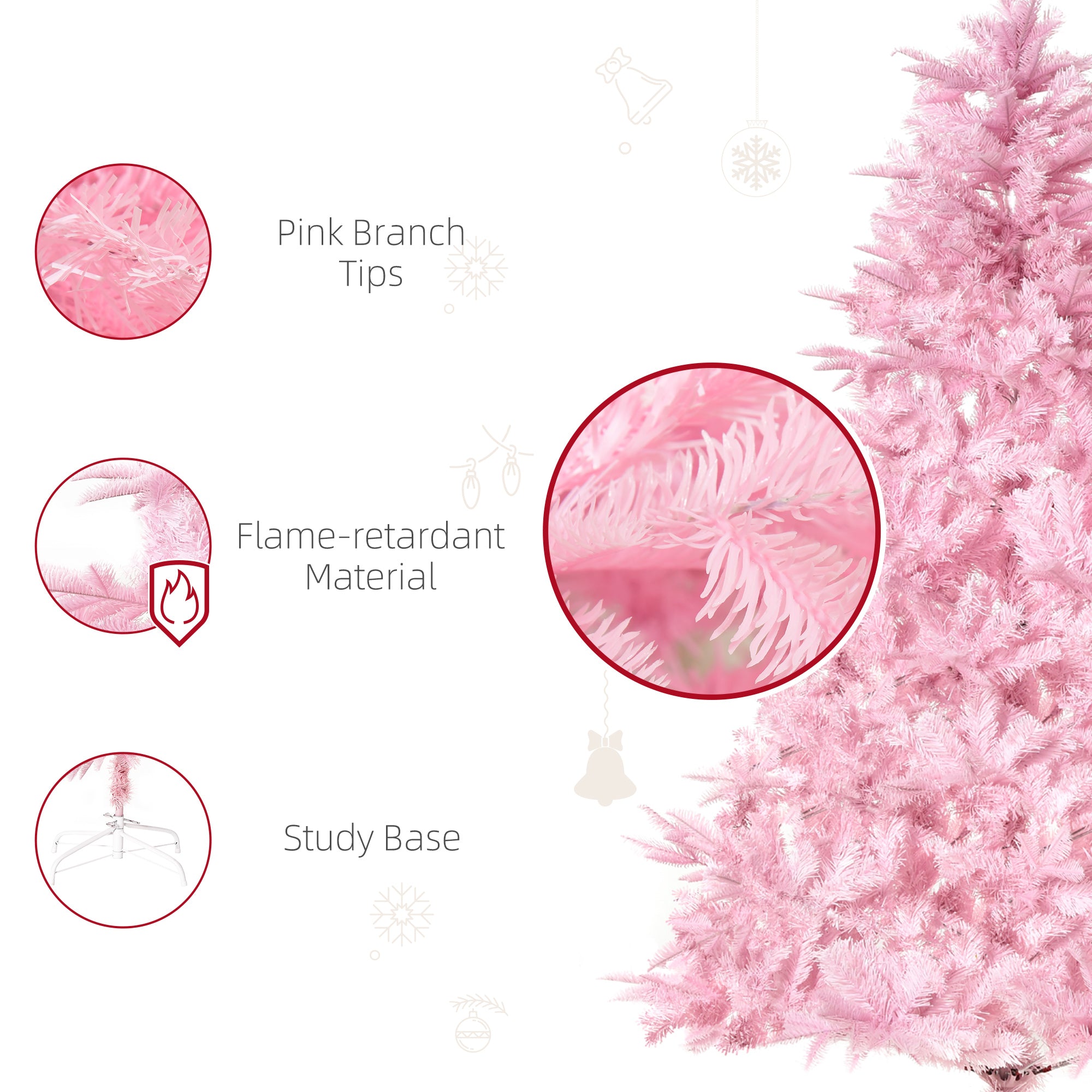 5FT Pop-up Artificial Christmas Tree Holiday Xmas Holiday Tree Decoration with Automatic Open for Home Party, Pink