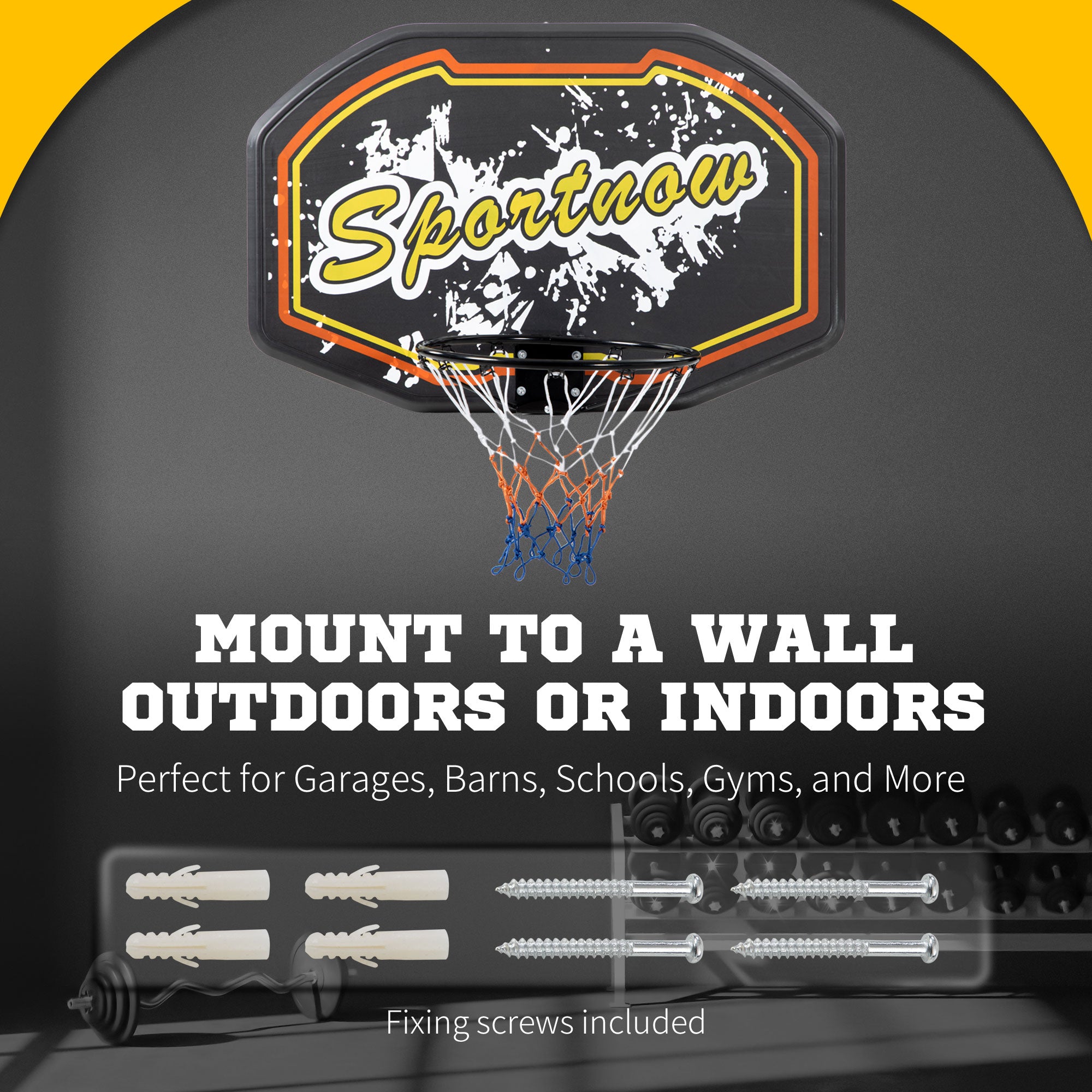 Wall Mounted Basketball Hoop, Mini Basketball Hoop and Backboard for Kids and Adults, Outdoors and Indoors Door & Wall Use, Red and Yellow