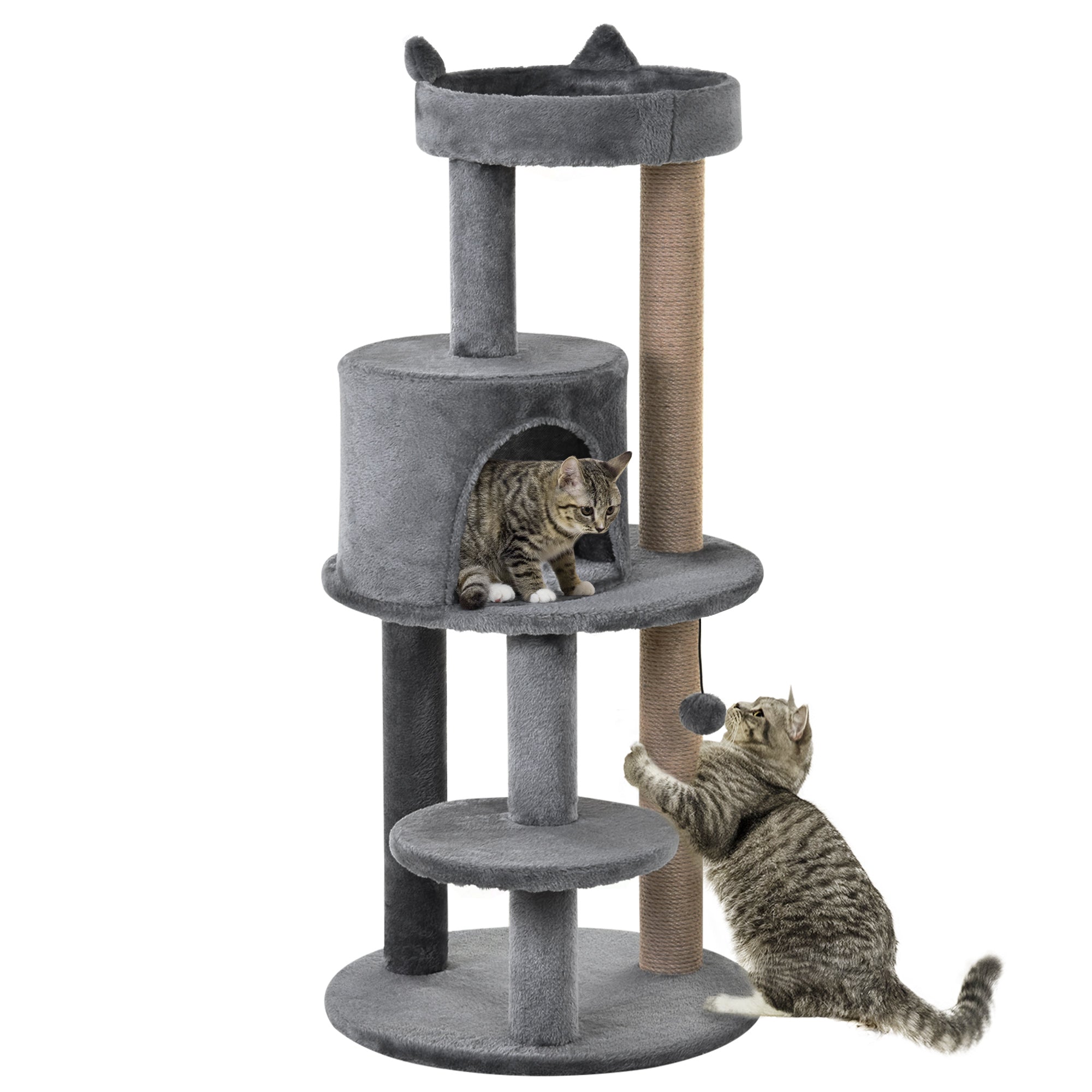 3-Tier 104 cm Cat Tree, Cat Condo Tree Tower, Deluxe Cat Activity Tree w/ Scratching Posts Play Ball Plush Fun Toy Relax Climb, Grey