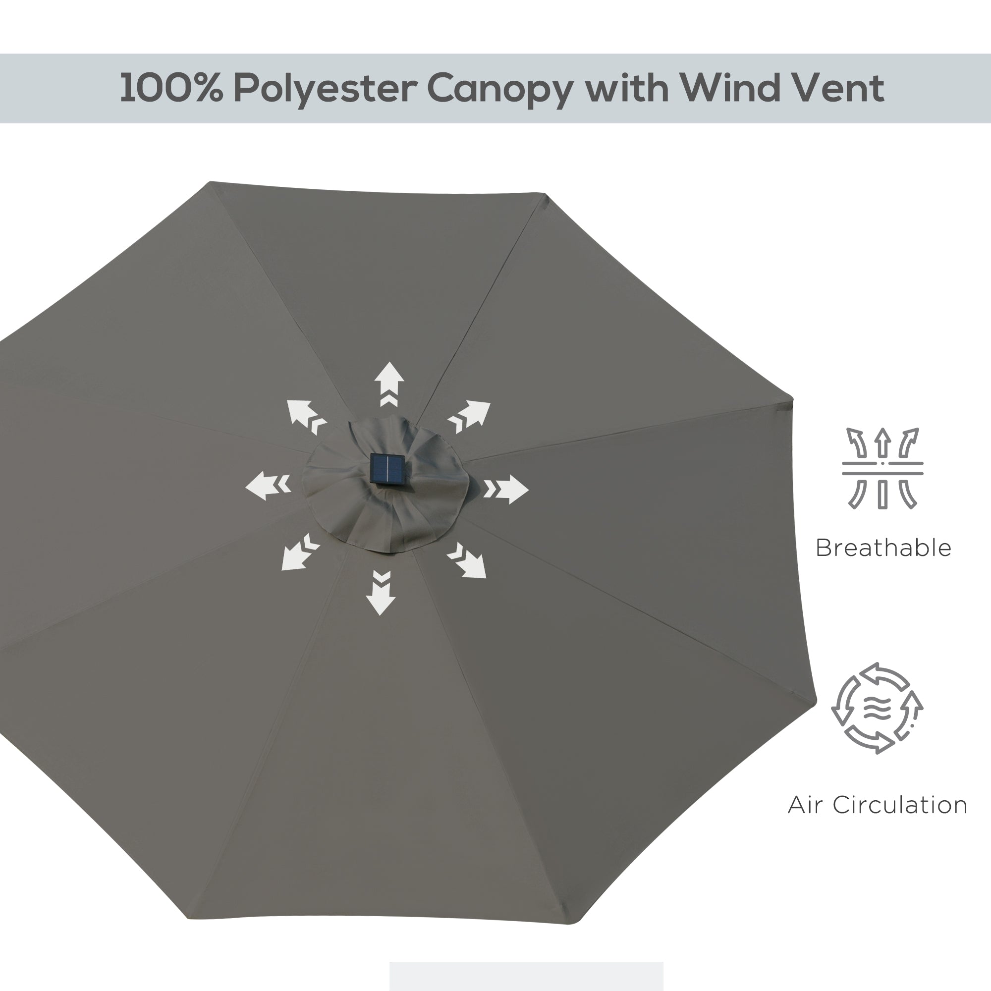 2.7m Garden Parasol, Patio LED Umbrella with Push Button Tilt/Crank 8 Rib Sun Shade for Outdoor Table Market Umbrella Grey