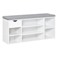 Shoe Bench with Cushion, 7-Compartment Storage Cabinet, Adjustable Shelves & Drawer for Entryway - White and Grey
