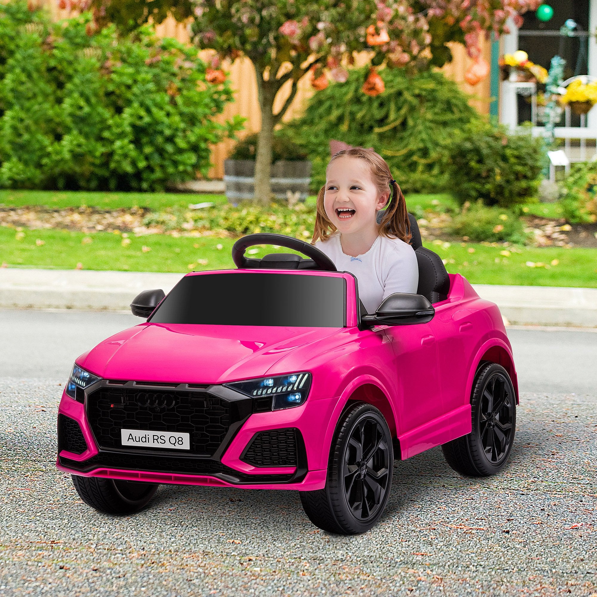 Compatible 6V Battery-powered Kids Electric Ride On Car Audi RS Q8 Toy with Parental Remote Control Music Lights USB MP3 Bluetooth Pink