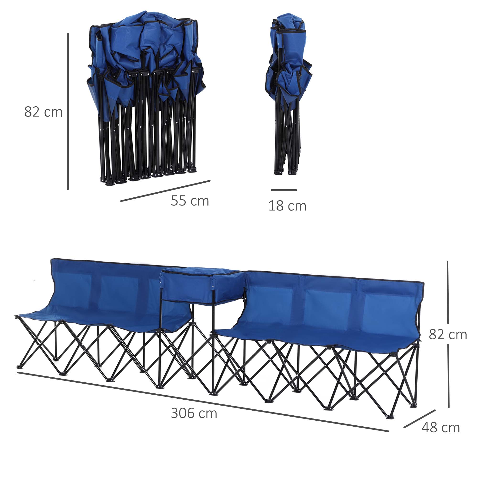 6 Seater Folding Steel Camping Bench with Cooler Bag Blue