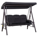3 Seater Swing Hammock Chair with Canopy and Cushion Outdoor Bench - Black