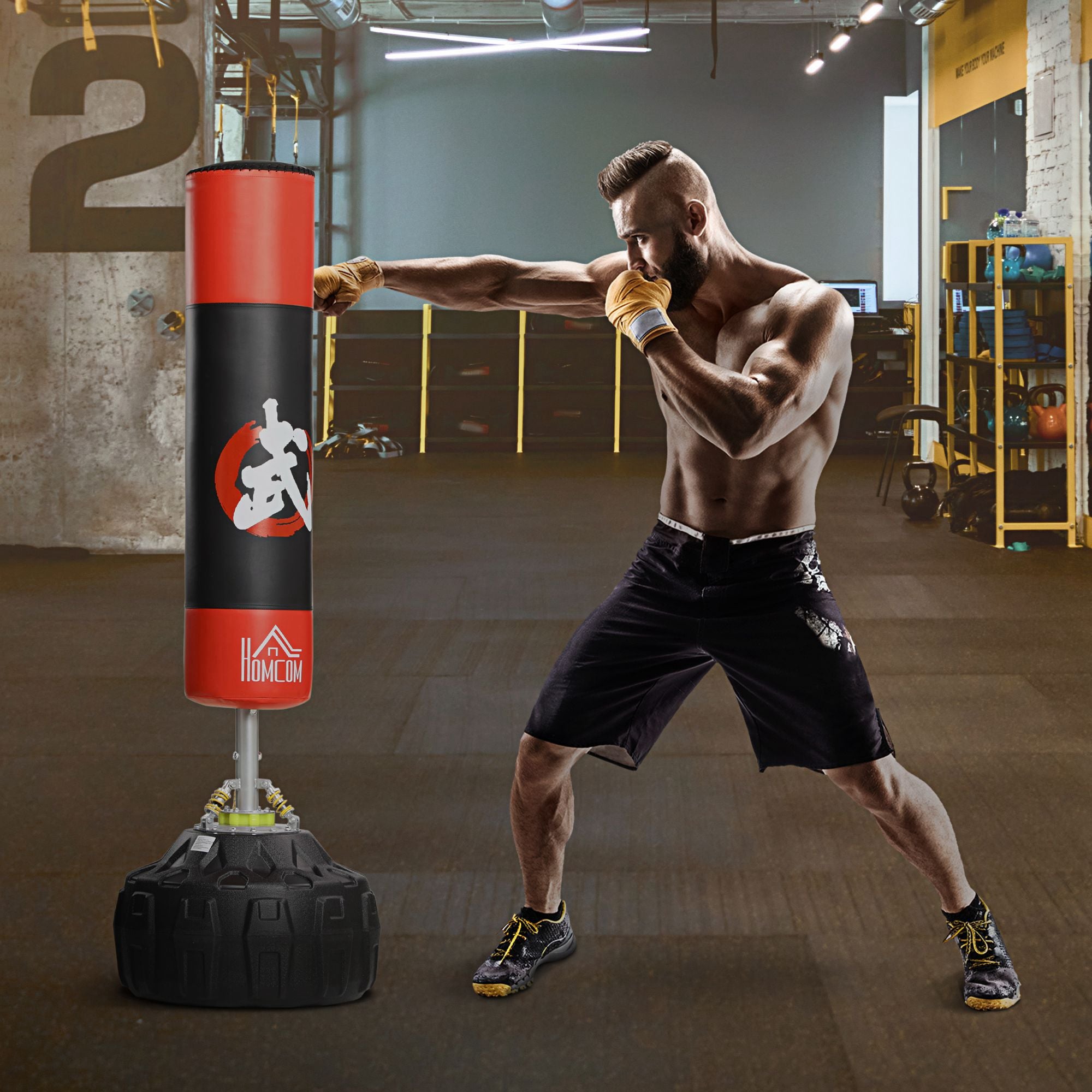 6FT Adult Freestanding Boxing Punch Bag Stand w/ Fillable Base Absorption Springs Suction Cups Professional Work Out Home Gym