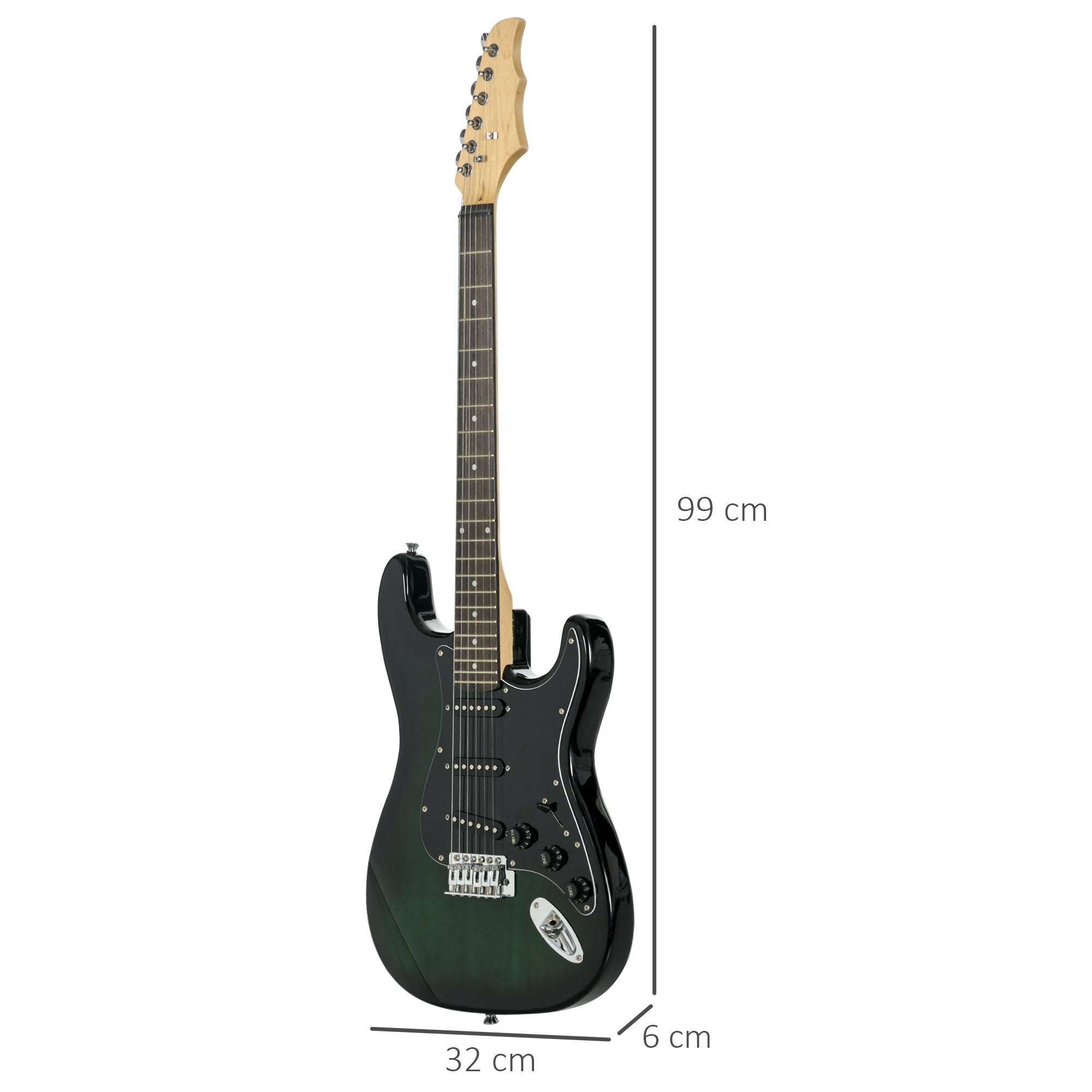 6 String Electric Guitar, Right Handed, with 20w Amp, Digital Tuner, Spare Strings, Picks, Shoulder Strap, and Case Bag, Black Green